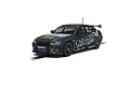 Scalextric 1/32 scale BMW 330i NGTC slot car in black and gold livery with Car Gods branding on a white background.