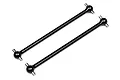 Two black metal RC car driveshafts with universal joints at each end, shown against a plain white background.