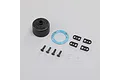 TLR 8X Heavy Duty V2 Differential Case Set components including a black plastic housing, blue gasket, four screws, four small plastic parts, and two washers.
