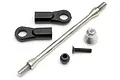 HPI Racing Trophy Buggy rear chassis brace set components including a metal rod, two plastic rod ends, a screw, and mounting hardware.