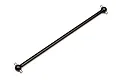 A black metal centre drive shaft for an RC truggy, featuring ball joints at both ends with cross pins.