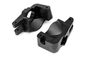 Two black plastic RC front hub carriers for HPI Trophy Truggy, shown from an angled perspective on a white background.