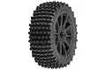 A single Pro-Line Gladiator 3.3 inch RC truggy tyre mounted on a black Mach 10 wheel against a white background.