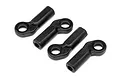 Four black plastic ball ends for HPI Trophy Truggy RC cars arranged on a white background.