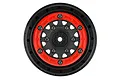 A single Pro-Line Raid 2.2/3.0 inch black bead-loc RC rim featuring a bright red beadlock ring and black hardware against a white background.