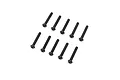Ten black metal button head screws arranged in two rows of five on a white background.