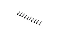 Ten black metal partially threaded grub shaft screws arranged in a diagonal line on a white background.