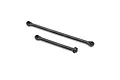 Two black plastic RC steering links of different lengths isolated on a white background.