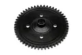 A black 50-tooth 1Mod spur gear for an HPI Trophy Truggy, shown from a top-down angle against a white background.