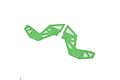 Two green anodized aluminium rear chassis plates for an RC vehicle, featuring multiple cutouts and mounting holes.
