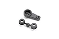 A black plastic servo horn and two servo horn adapters on a white background.