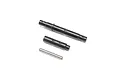 Axial transmission shaft set featuring two black metal shafts and one silver metal pin on a white background.