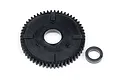 A black plastic 54T spur gear and a small spacer ring for HPI Bullet RC vehicles on a white background.