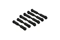 A set of five identical black assembled RC turnbuckles with ball ends, arranged in a diagonal row on a white background.