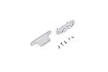 E-Flite hands-free servo connector set with two white plastic mounting plates and four small metal screws on a white background.