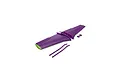 A purple foam RC airplane wing set with green wingtips, two small purple control surfaces, and two long purple strips against a white background.