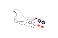 Losi front LED headlight set including two red LEDs, chrome housings, red lenses, and mounting screws on a white background.