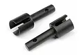 Two black metal differential drive cups for HPI RC cars, shown from an angle against a white background.