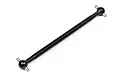 A black metal RC driveshaft with universal joints at both ends, isolated on a white background.