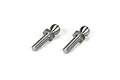 Two silver metal ball studs with threaded shafts and hexagonal bases, isolated on a white background.