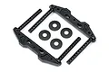 HPI Bullet MT/ST body mount set including two black plastic body mount brackets, two vertical posts, and four circular washers on a white background.