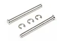 Two silver metal suspension arm pins and two E-clips for HPI Bullet RC cars on a white background.