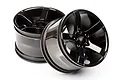 Two black chrome HPI Bullet RC truck rims shown from a front-facing angle against a white background.