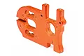 An orange anodized aluminum motor or differential mount for an HPI Bullet RC vehicle, shown against a white background.