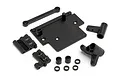 HPI Racing Bullet Flux ESC mounting plate and steering bellcrank spare parts set on a white background.