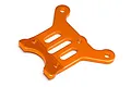 An orange anodized aluminum steering holder brace for HPI Trophy RC vehicles, featuring a flat, multi-holed design.