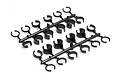 Two plastic trees containing various sizes of black C-clip shock spacers for RC car suspension.