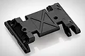 A black plastic RGT chassis mount spare part shown from a high-angle perspective on a white background.