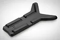 A black plastic RGT rain shield component with a Y-shaped design, viewed from an angle against a white background.