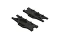 Two black ARRMA rear suspension arms for RC vehicles, shown from an elevated angle against a white background.
