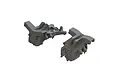Two grey plastic ARRMA front and rear shock tower and gearbox cover components for RC vehicles.
