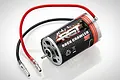 RGT 550 size 20T brushed rock crawler motor with red and black wires and bullet connectors on a white background.