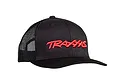 A black Traxxas baseball cap with a mesh back and red embroidered Traxxas logo on the front.