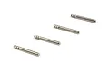 Four silver-coloured metal suspension arm pins for RC vehicles arranged diagonally on a white background.