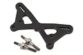 A carbon fiber front shock tower for a TLR 22 5.0 RC car, shown with two titanium standoffs on a white background.