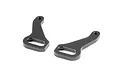 Two gunmetal grey aluminium front steering plates for XRAY X4F RC car, shown from an angled perspective on a white background.