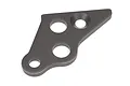 A gunmetal grey HPI Racing left engine mount for Baja 5B/5SC/5T RC cars, featuring a flat, triangular shape with multiple mounting holes.