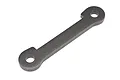 A gunmetal grey metal suspension arm pin brace for HPI Baja RC vehicles, featuring a flat bar design with two circular mounting holes.
