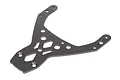 A gunmetal grey HPI Racing front upper plate for Baja RC vehicles, featuring a Y-shaped design with multiple mounting holes and cutouts.