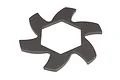A gunmetal grey, star-shaped brake disc fin plate for an HPI Baja RC car, featuring a central hexagonal cutout.