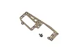 Kyosho gunmetal aluminium electronics mount with included mounting screws on a white background.