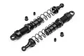 Two black HPI Racing RC rear sport shock absorbers with springs and small mounting bushings on a white background.