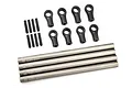 HPI Racing gunmetal aluminium lower links set including four metal rods, eight plastic rod ends, and eight threaded grub screws.