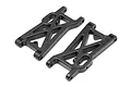 Two black plastic front lower suspension arms for a Maverick RC vehicle, shown from an angled top-down perspective against a white background.