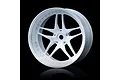 A single white 5-spoke RC car rim with a deep dish design, isolated against a black background.