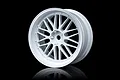 A single white MST 1.9-inch multi-spoke RC car rim shown against a black background with a reflection.